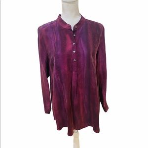 J jill 100% silk purple watercolor 1/2 button down tunic shirt size large